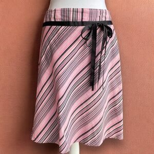 Vintage 1990's Y2k Preppy Pink Skirt with Black Diagonal Stripes and Bow